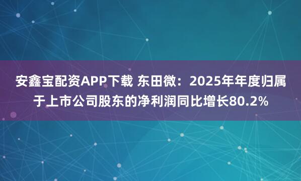 安鑫宝配资APP下载 东田微：2025年年度归属于上市公司股东的净利润同比增长80.2%
